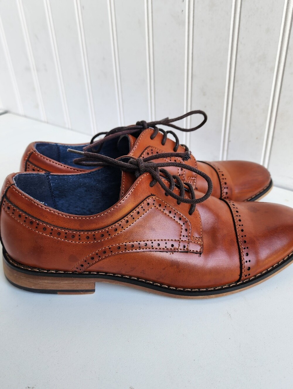 Bruno Marc Prince Boys Derby Style Dress Shoe Brown Baroque Faux leather Sz 5